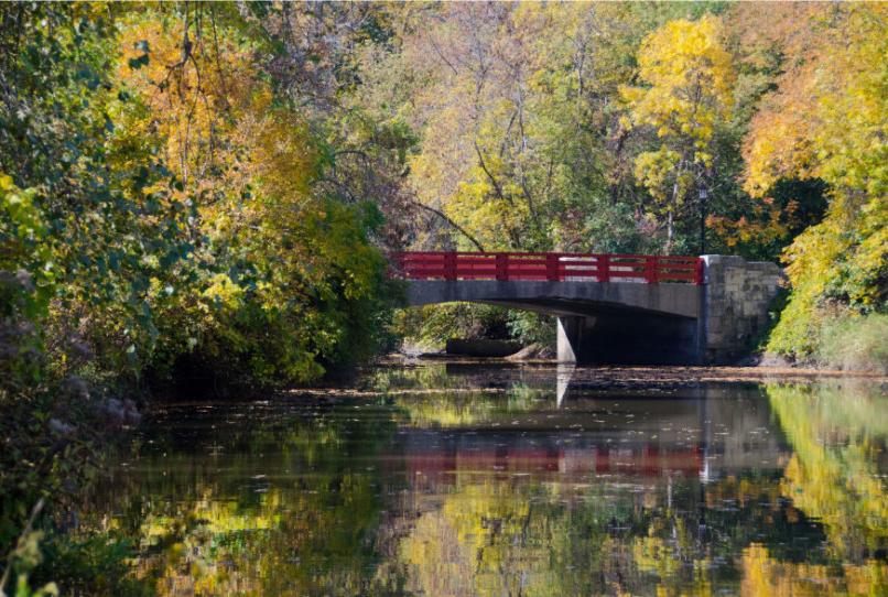 Red bridge in fall